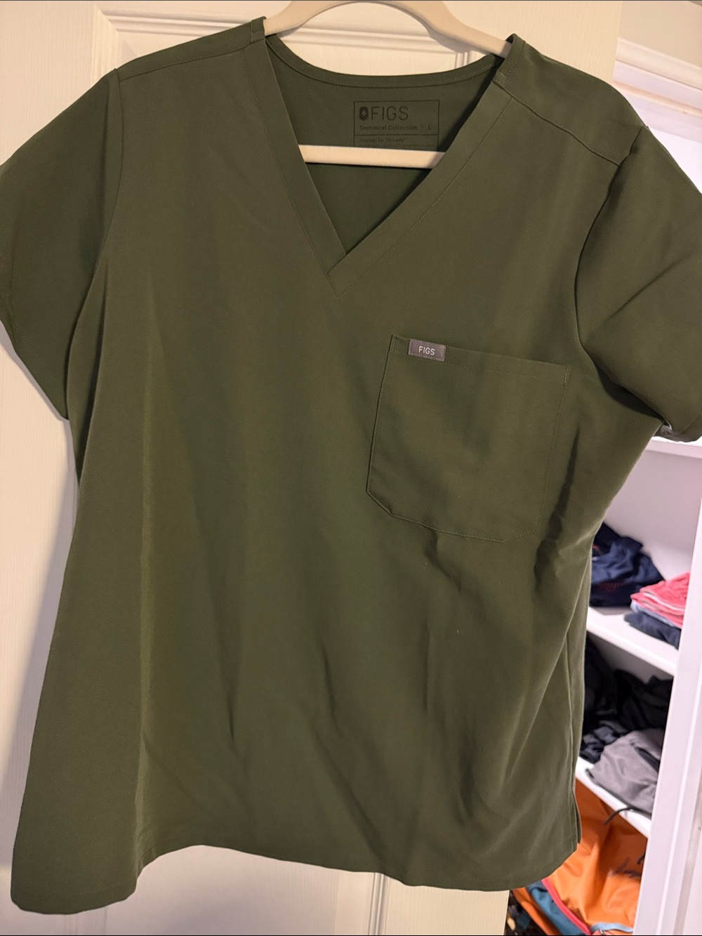 Figs Olive V-Neck Scrub Top with Chest Pocket